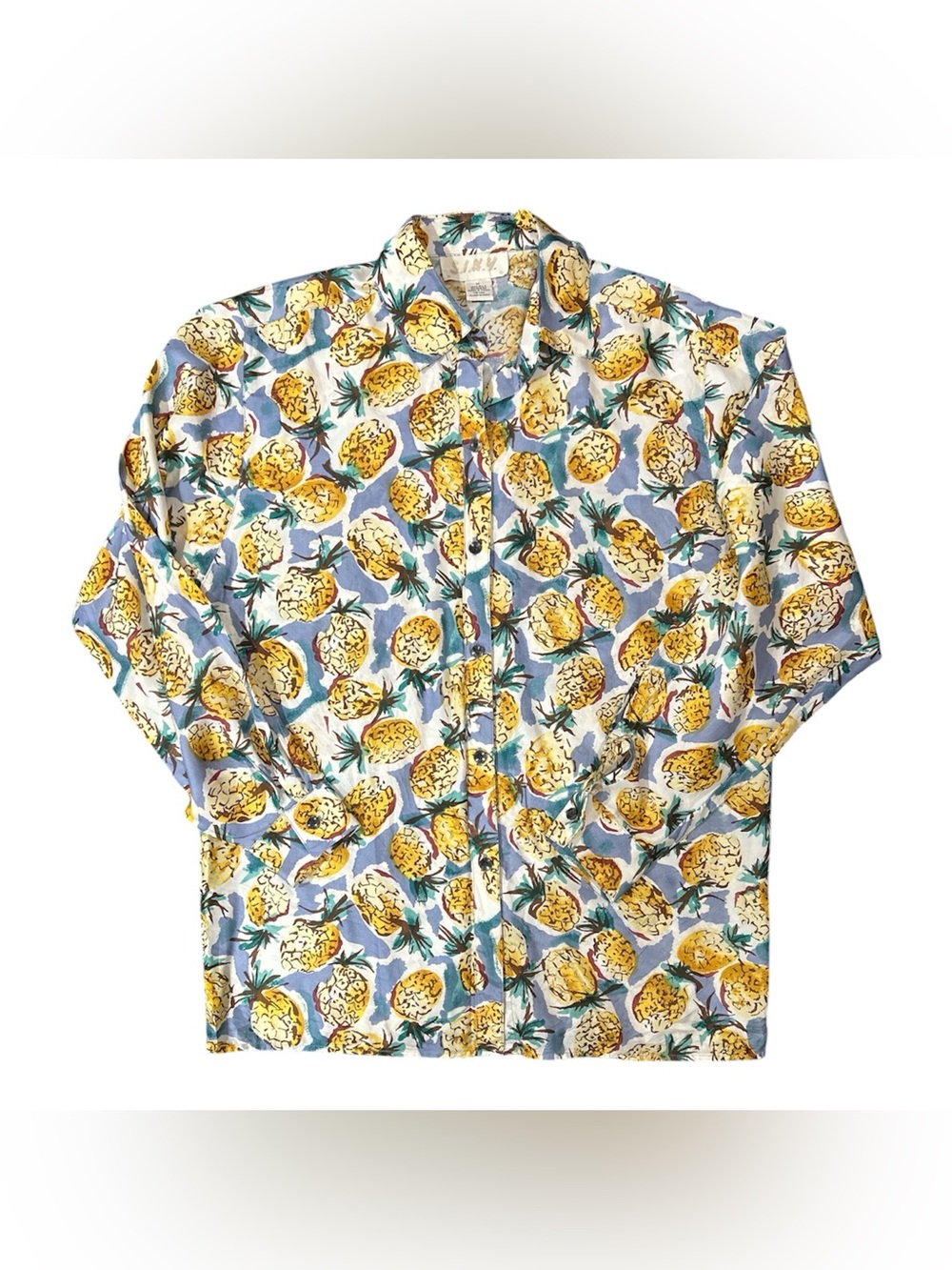 Sinv 100% Silk Vintage Pineapple Print  button down Shirt size M